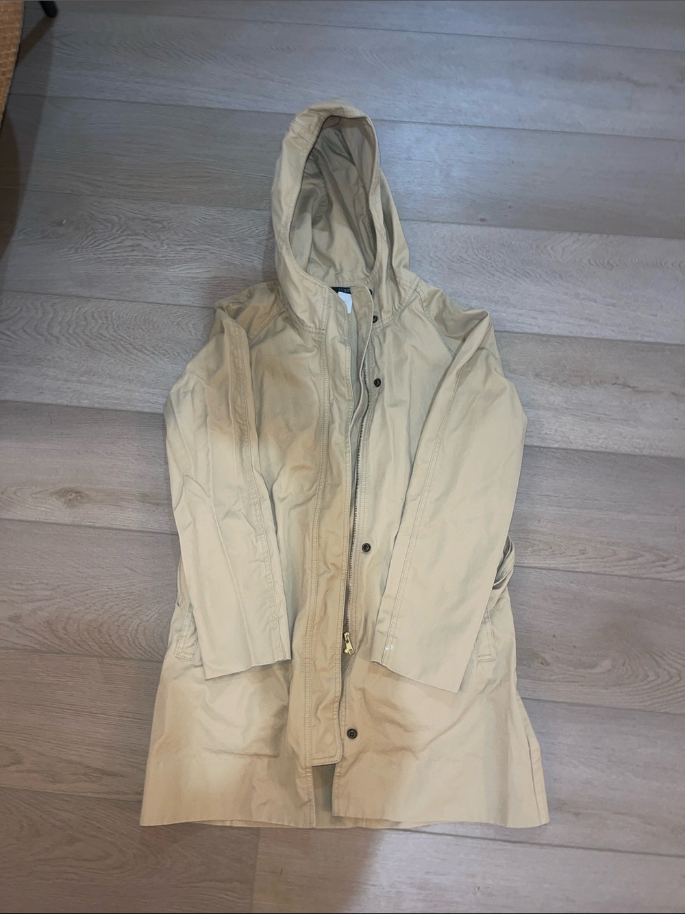 J. Crew Hooded Trench Coat in Light Beige